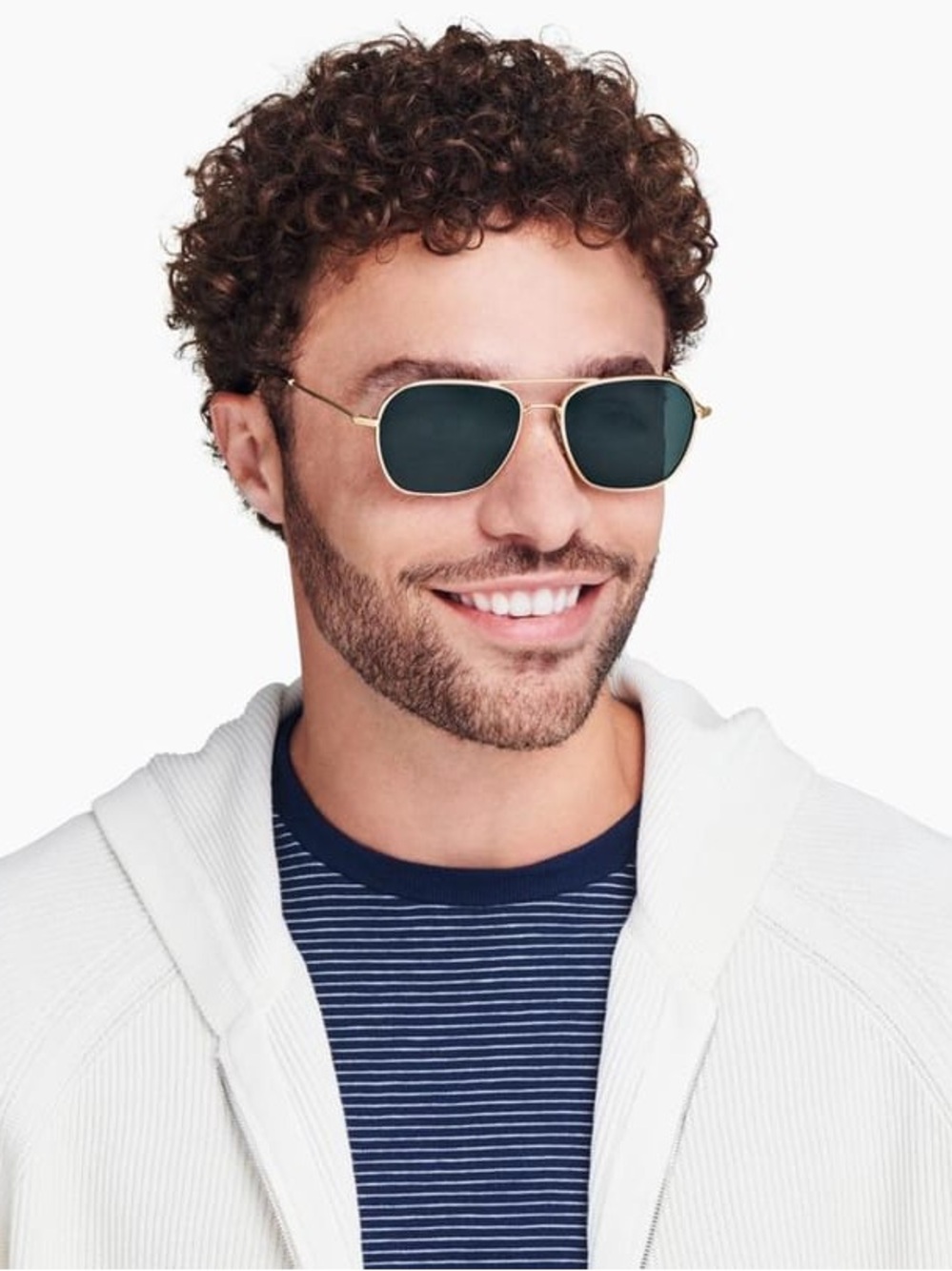 Warby Parker Abe Wide Polished Gold Aviator Sunglasses Non-Prescription NEW